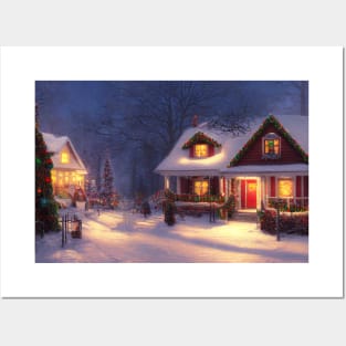 Old , ancient European village , town in winter horror design Posters and Art